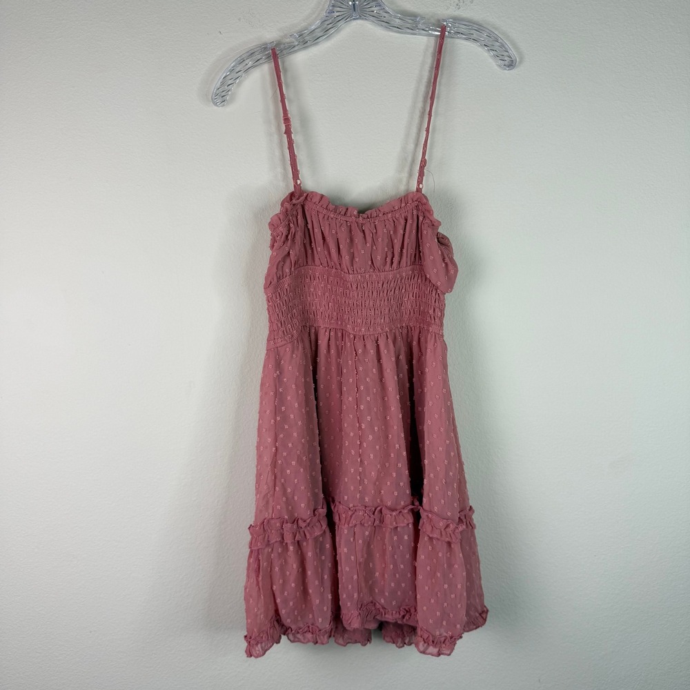 Trixxi Dress Womens Small Pink Fit & Flare Swiss Dot Smocked Ruffle Mini - Picture 4 of 6